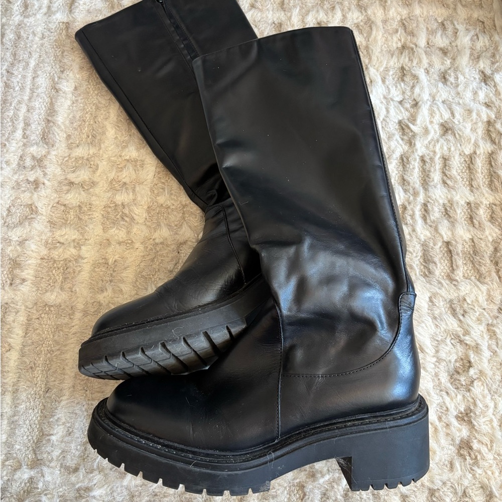 Zara Leather Black Women's Knee-High Boots - Picture 5 of 10